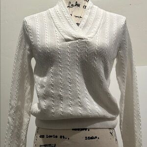 JEANNE PIERRE White V-Neck Sweater